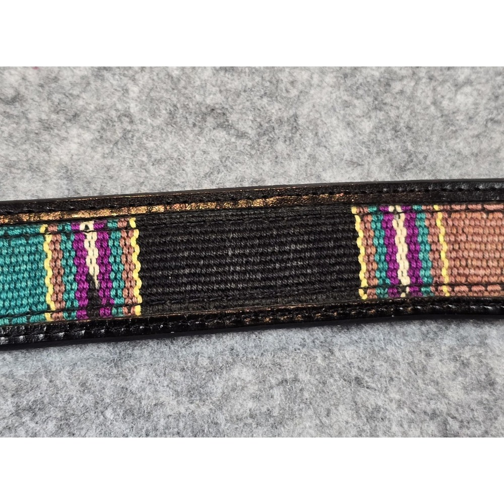 Circle Y Western Belt Mens 32 Leather Multicolor Woven Inlay Silver Accents West - Picture 5 of 15